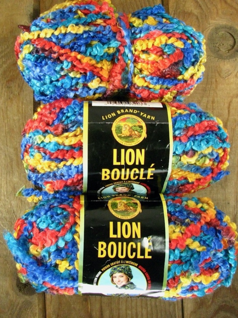 Lion Brand Boucle Yarn Super Bulky Size 6 Jelly Bean Blues Yellow 57yd Lot of 3